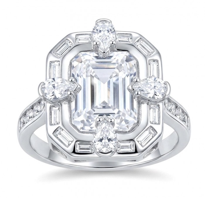 Art Deco 8.6 ctw White TOPAZ .925 Sterling Silver handcrafted Statement Ring size 8