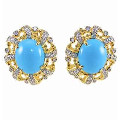 Sofia - authentic Sleeping Beauty Turquoise 22K Gold over .925 Sterling Silver handcrafted Earrings