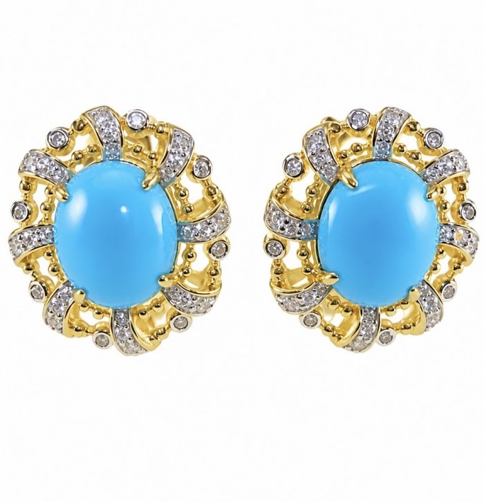 Sofia - authentic Sleeping Beauty Turquoise 22K Gold over .925 Sterling Silver handcrafted Earrings - video