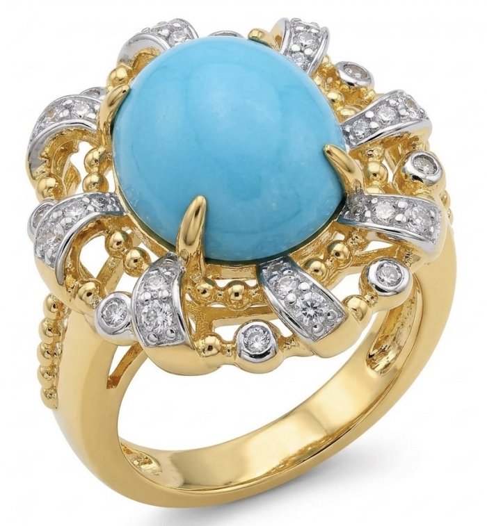 Sofia - authentic Sleeping Beauty Turquoise 22K Gold over .925 Sterling Silver handcrafted Statement Ring size 6 - video