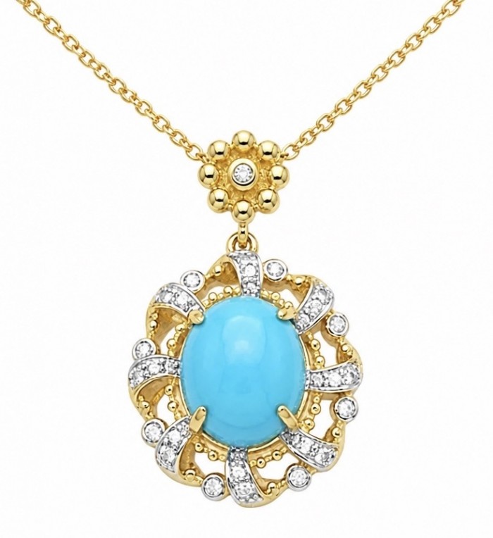 Sofia - authentic Sleeping Beauty Turquoise 22K Gold over .925 Sterling Silver handcrafted Statement necklace