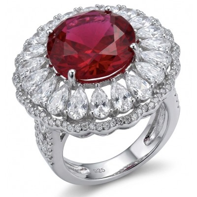 Scarlett 19.7 ctw Mozambique Star Ruby .925 Sterling Silver dipped in 18K WHITE Gold handcrafted Statement Ring size 7
