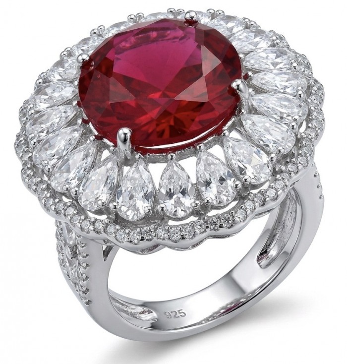 Scarlett 19.7 ctw Mozambique Star Ruby .925 Sterling Silver dipped in 18K WHITE Gold handcrafted Statement Ring size 7