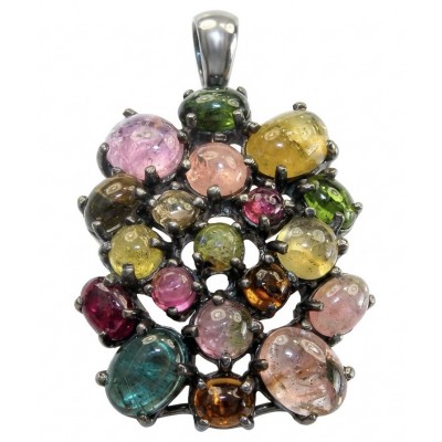 Victoria 25.5 carat Brazilian Watermalon Tourmaline black rhodium over .925 Sterling Silver handmade Pendant