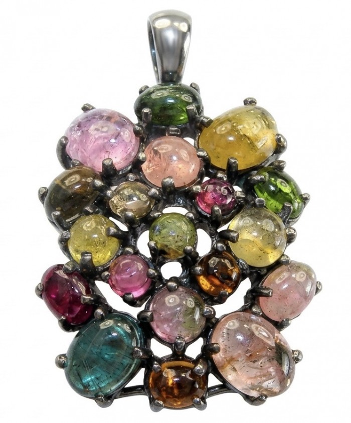 Victoria 25.5 carat Brazilian Watermalon Tourmaline black rhodium over .925 Sterling Silver handmade Pendant