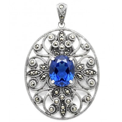 Pacifica fancy oval cut 8.5 carat London Blue Topaz .925 Sterling Silver handmade Pendant