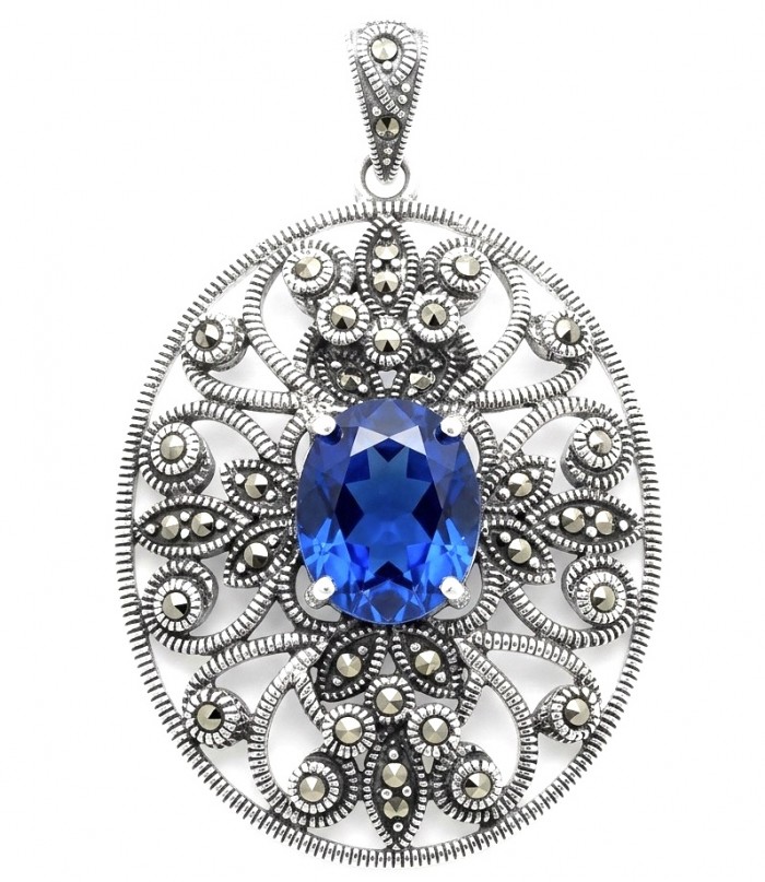 Pacifica fancy oval cut 8.5 carat London Blue Topaz .925 Sterling Silver handmade Pendant