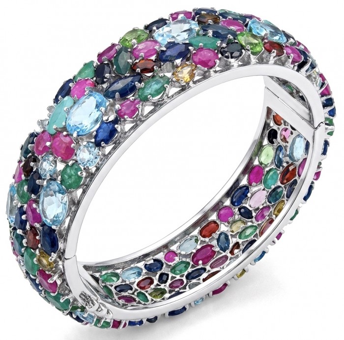 Tiffany - Authentic 62.2 carat Swiss Blue Topaz .925 Sterling Silver handcrafted Statement bangle Bracelet