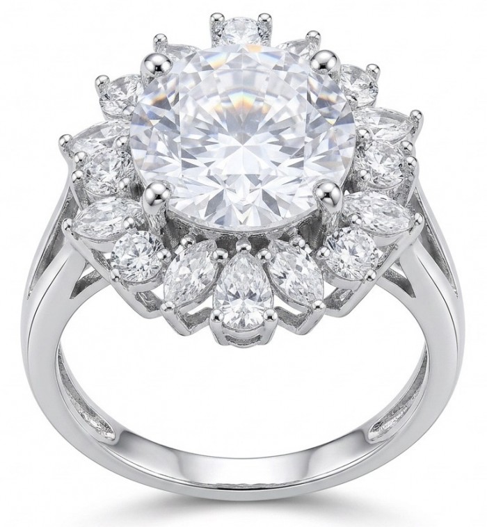 Precious 18.5 carat White Topaz .925 Sterling Silver handcrafted Ring s. 7 1/4