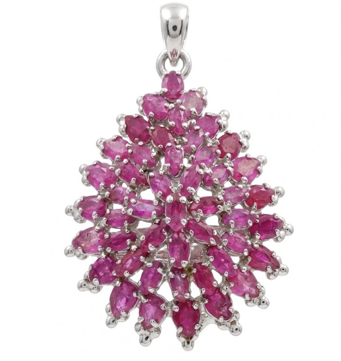 Rare 22.2 carat authentic Kashmir Ruby rhodium over .925 Sterling Silver handmade Statement Pendant