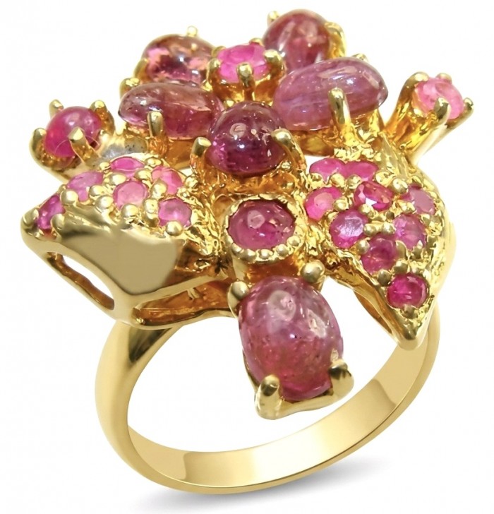 Bella Rosa Genuine 7.5 CARAT Ruby 22k Gold over .925 Sterling Silver Statement Ring size 8 1/4