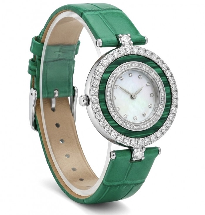 Precious 18.5 carat Authentic INLAY Malachite Genuine Leather strap .925 Sterling Silver handmade Watch