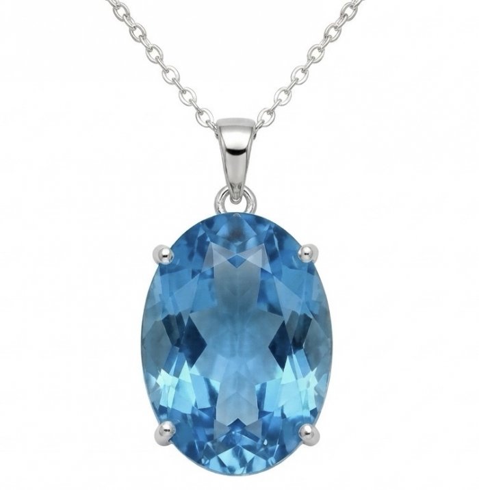 Vintage style 39.8 carat Swiss Blue Topaz .925 Sterling Silver DIPPED IN RHODIUM handmade Pendant - video