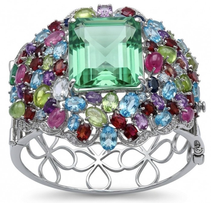 Abundance of Blessing Authentic 42.9 Apatite multigems .925 Sterling Silver handmade bangle Bracelet