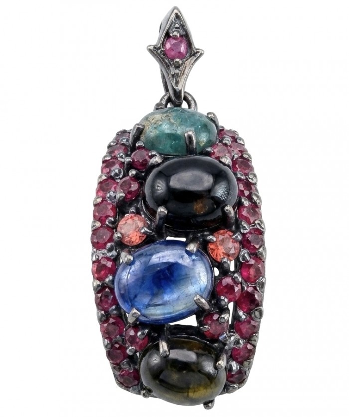 Stella 16.5 carat Brazilian Watermalon Tourmaline black rhodium over .925 Sterling Silver handmade Pendant