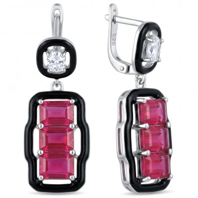 Art Deco - 8.5 carat Ruby enamel .925 Sterling Silver handcrafted incredible earrings
