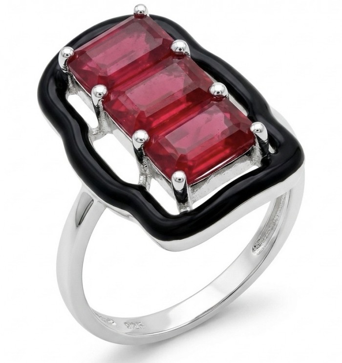 Art Deco 4.2 carat Ruby black enamel .925 Sterling Silver handcrafted Ring s. 7