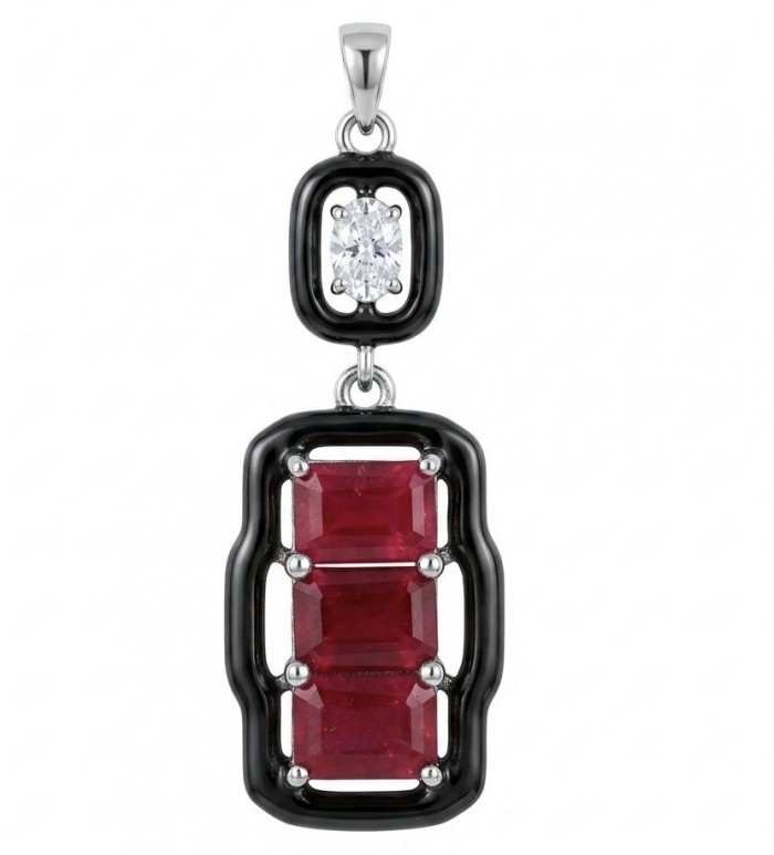 Art Deco - Bella Rosa Genuine 5.8 carat Ruby .925 Sterling Silver dipped in rhodium Statement brilliantly handcrafted Pendant