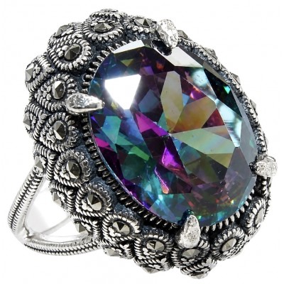 Big Dreamer Massive 20.8 carat Mystic Topaz .925 Sterling Silver handcrafted Large ring size 9 3/4