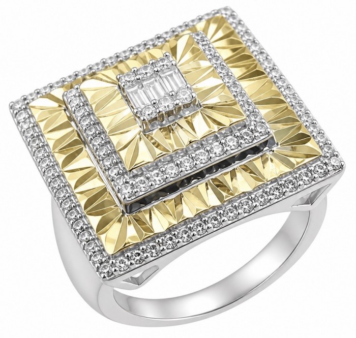 Art Deco 2.2 carat White Topaz 14K Gold over .925 Silver handcrafted Cocktail Ring s. 7 1/4