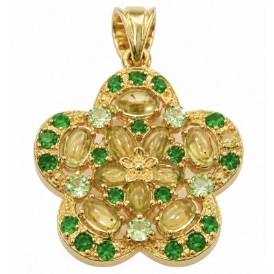 Amzonia - Authentic 8.5 carat Peridot Tsavorite Garnet 18K Gold over .925 Sterling Silver handmade Statement Pendant