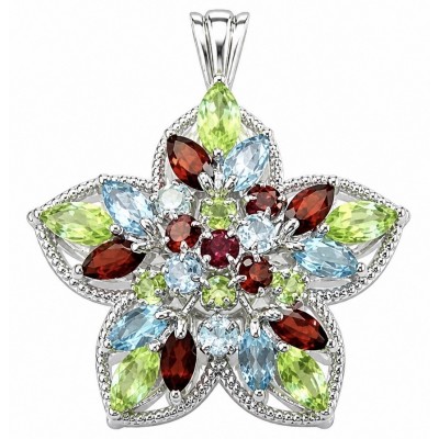 Colors of the Earth Precious 24.5 carat Multigem .925 Sterling Silver dipped in rhodium Pendant