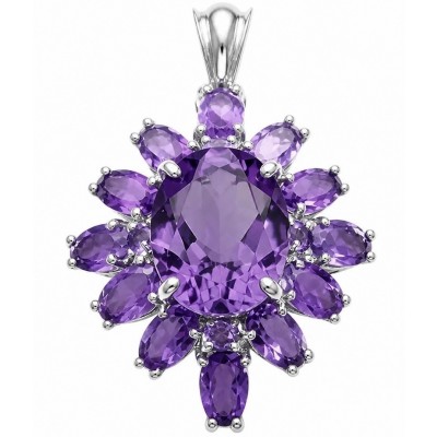 Authentic 12.5 carat Brazilian Amethyst rhodium over .925 Sterling Silver handcrafted Statement Pendant
