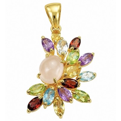 Brazilian Beauty 12.9 carat ROSE QUARTZ 18K Gold over .925 Sterling Silver handcrafted pendant