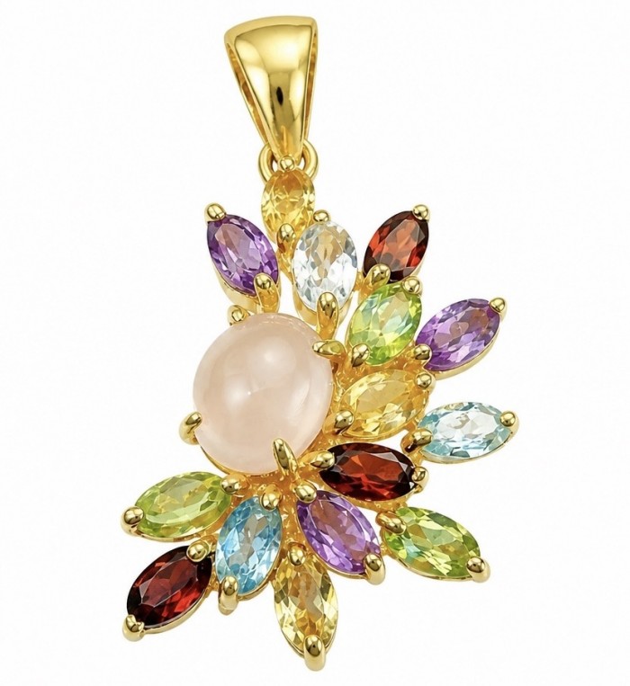 Brazilian Beauty 12.9 carat ROSE QUARTZ 18K Gold over .925 Sterling Silver handcrafted pendant