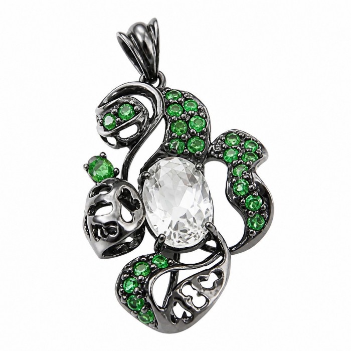 Colors of the Earth Precious 18.5 carat Multigem black rhodium .925 Sterling Silver Statement Pendant