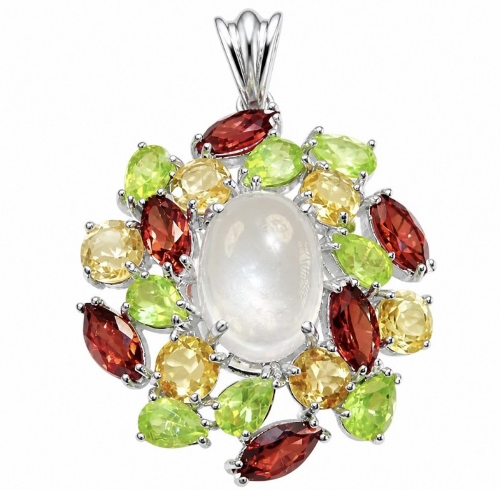 Tuscan Hills 28.7 carat ROSE QUARTZ Rhodium over .925 Sterling Silver handcrafted pendant