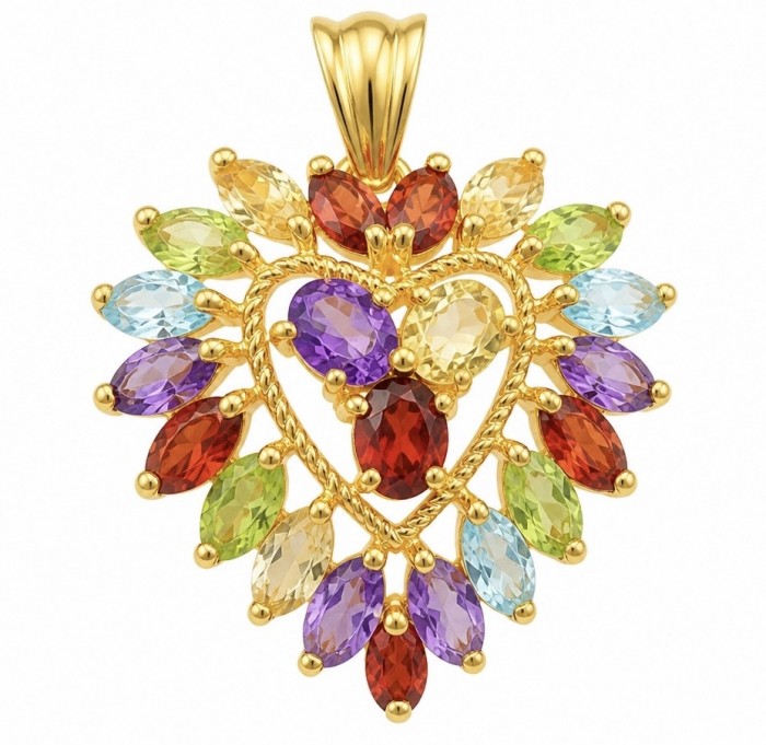 Colorful Love Precious 18.5 carat natural Multigem 18k Gold over .925 Sterling Silver Statement Pendant
