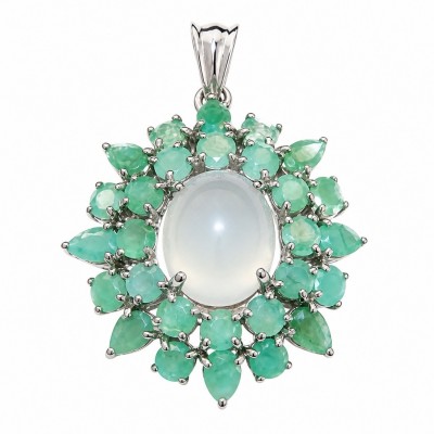 Back to Natura 24.7 carat Brazilian ROSE QUARTZ Emerald Rhodium over .925 Sterling Silver handcrafted pendant