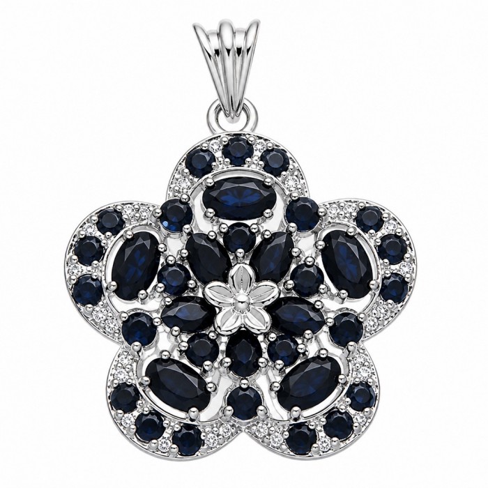 Julietta 12.5 carat genuine Sapphire .925 Sterling Silver dipped in rhodium handmade Pendant