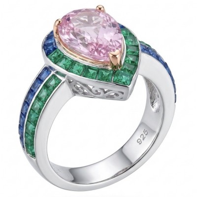 Emily - Art Deco - Precious genuine 9.8 carat Kunzite rhodium over .925 Sterling Silver handcrafted ring size 7