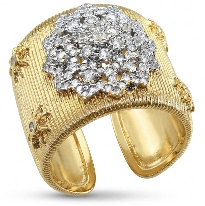 Byzantine design Authentic White Topaz 18K Gold over .925 Sterling Silver handcrafted ring size 7