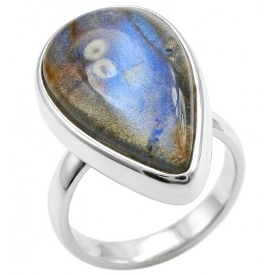 Shimmering Natural Labradorite .925 Sterling Silver handcrafted Large ring size 7 adjustable