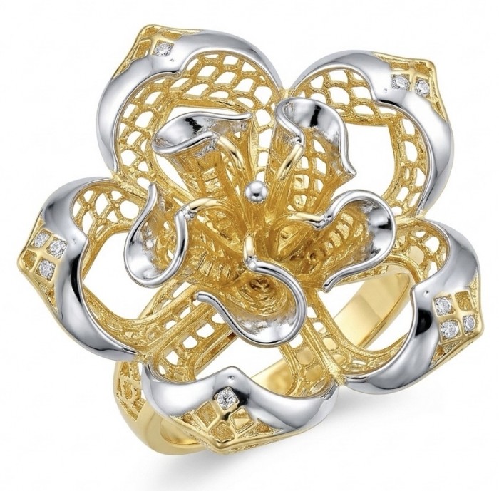 GOLDEN ROSE- Dubai Style - .925 Sterling Silver dipped in 22K Gold handmade Large ring size 7