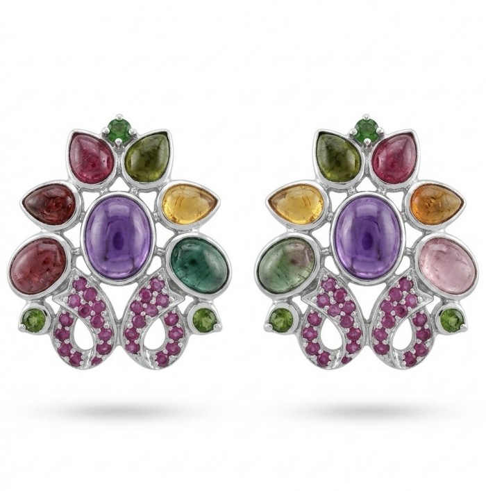 Dolce Vita Genuine 15.9 carat Brazilian Amethyst rhodium over .925 Sterling Silver handcrafted Statement handcrafted earrings