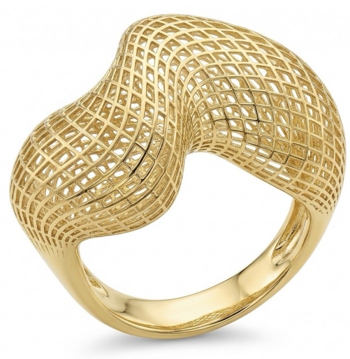 Dubai Style - .925 Sterling Silver dipped in 22K Gold handmade Large ring size 6 1/4