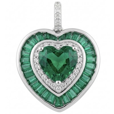 Art deco - My Sweet Heart Natural 4.8 carat Colombian Emerald .925 Sterling Silver Handcrafted pendant