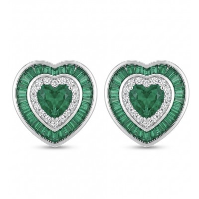 Art deco - My Sweet Heart Natural 2.8 carat Colombian Emerald .925 Sterling Silver Handcrafted Earrings