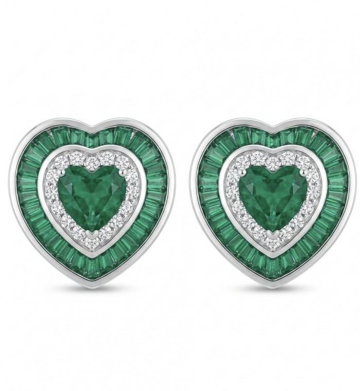 Art deco - My Sweet Heart Natural 2.8 carat Colombian Emerald .925 Sterling Silver Handcrafted Earrings