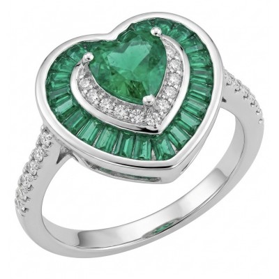 Art deco - My Sweet Heart Natural 4.8 carat Colombian Emerald .925 Sterling Silver Handcrafted Cocktail Ring s. 7