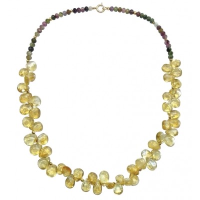 Francesca - briolette cut 28.8 carat Natural Brazilian Citrine TOURMALINE .925 Sterling Silver dipped in 14K Gold handcrafted necklace