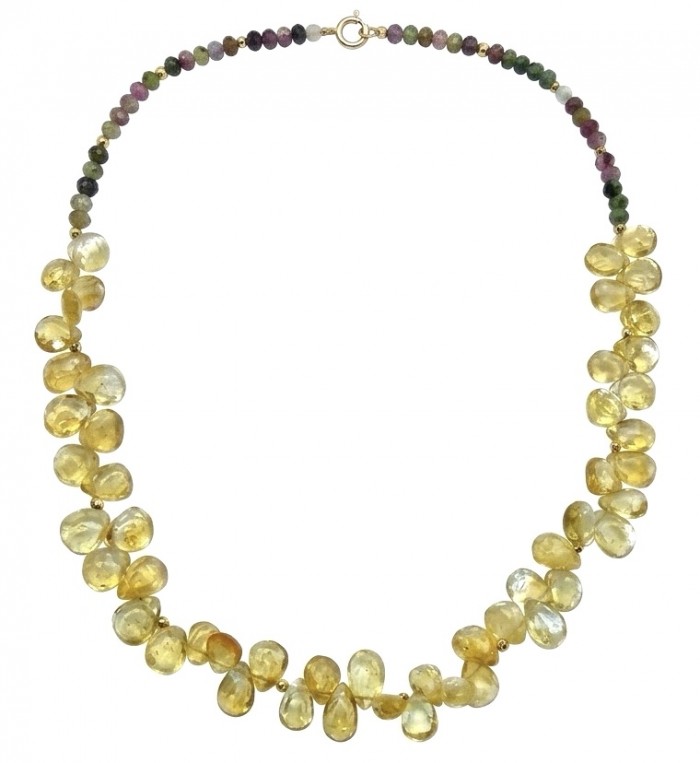 Francesca - briolette cut 28.8 carat Natural Brazilian Citrine TOURMALINE .925 Sterling Silver dipped in 14K Gold handcrafted necklace