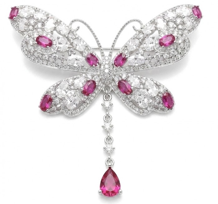 Vintage Design - Red Butterfly - Genuine 10.2 carat Ruby 14k rhodium over .925 Sterling Silver handmade Pendant Brooch
