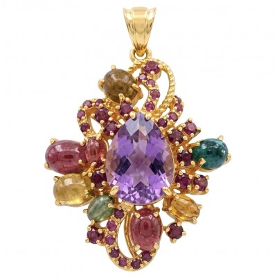 Divine Protection 25.8 carat Precious Amethyst .925 Sterling Silver dipped in 18K Gold handcarfted Pendant