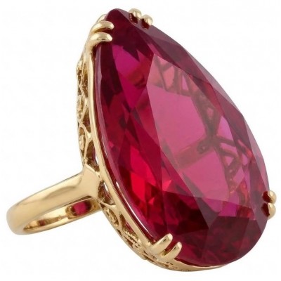 Carmen Natural 25.4 carat Ruby .925 Sterling Silver dipped in 22K Gold handmade Large Statement Ring size 8 3/4