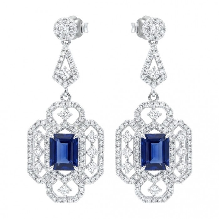 Oceania - 9.5 carat Sapphire .925 Sterling Silver dipped in Rhodium handmade Statement earrings